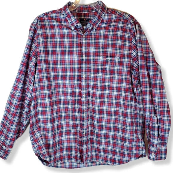 Vineyard Vines Red Blue Plaid Button Down Shirt XL Mens Classic Fit Long Sleeve - Picture 1 of 10